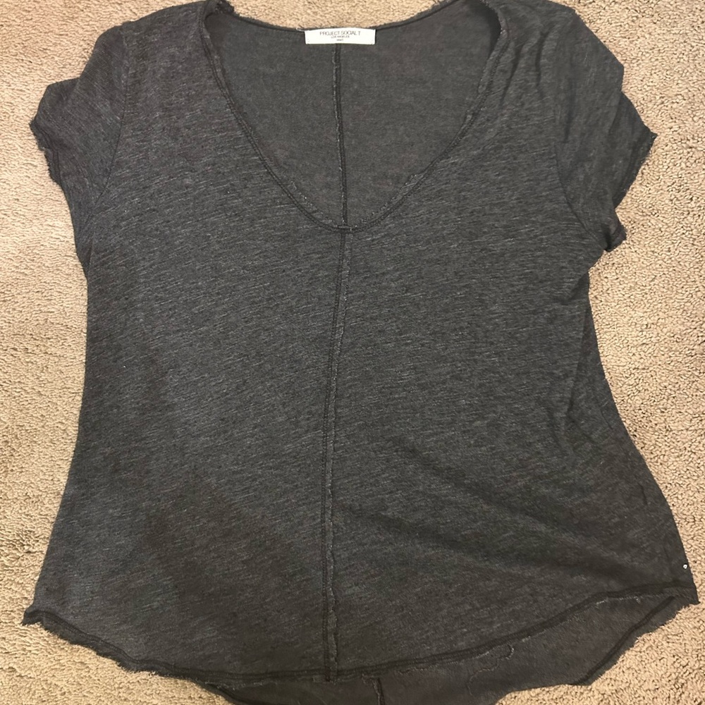 Project Social Women's Gray V-Neck Top (Small)